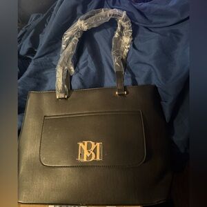 Badgley Mischka Black Tote Bag with Gold Logo